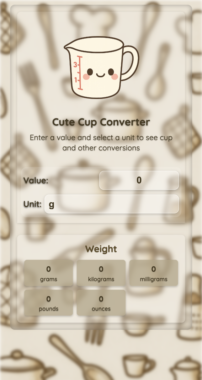 Cute Cup Converter App unit conversion interface